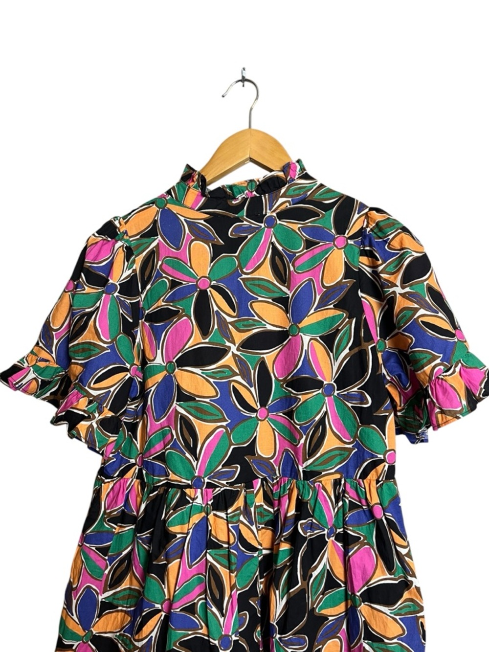 Entro Bright Floral Ruffled Cotton Dress S - Picture 6 of 9